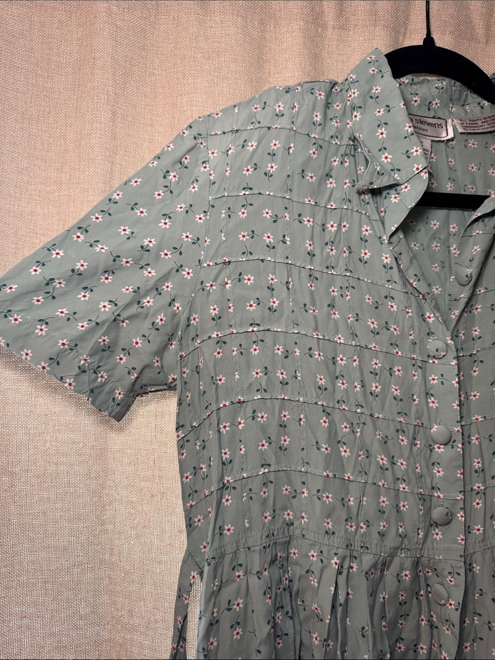 Cottagecore Karin Stevens Sage Green Floral Shirt Dress Size 10 Tie Button Front - Picture 4 of 6